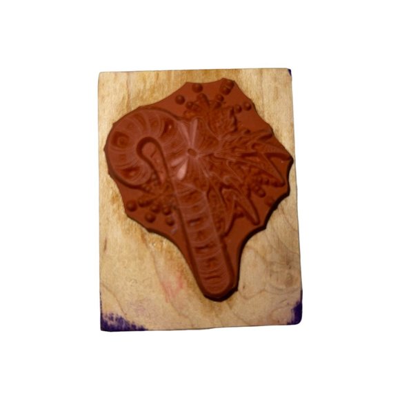 Hero Arts Vintage 1990 Candy Cane Christmas Holiday Wood Rubber Stamp 2.5" - Picture 2 of 4